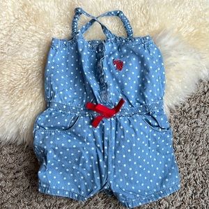 VGUC US Polo Assn chambray polka dot romper spaghetti straps 12m